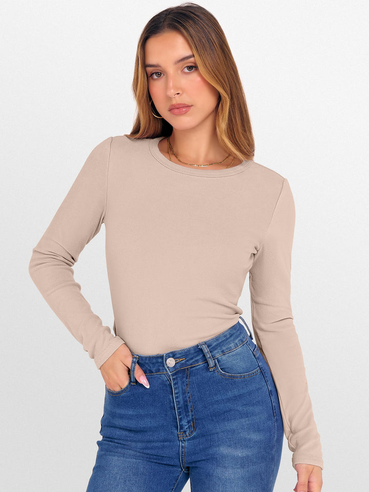 ANRABESS Womens Long Sleeve Thermal Shirts Slim Fit Basic Tee Tops Warm Fleece Undershirts 2025 Fall Winter Layer Outfits