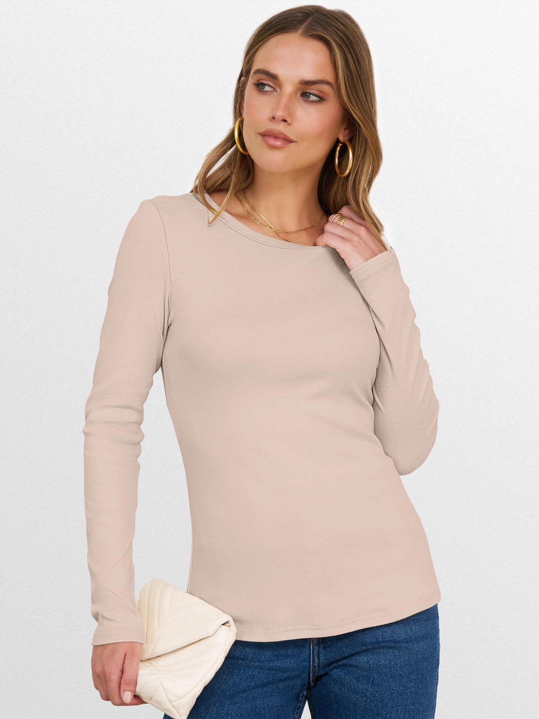 ANRABESS Womens Long Sleeve Thermal Shirts Slim Fit Basic Tee Tops Warm Fleece Undershirts 2025 Fall Winter Layer Outfits