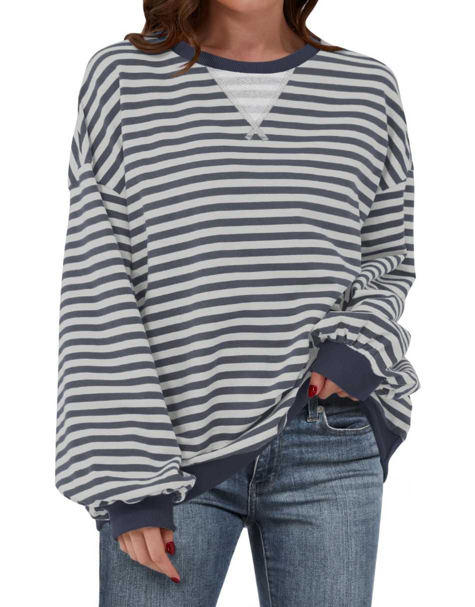 ANRABESS Women Striped Oversized Sweatshirt Long Sleeve Crewneck Shirts 2024 Fall Fashion Pullover Sweater Trendy Clothes