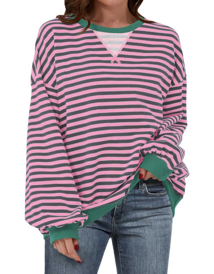 ANRABESS Women Striped Oversized Sweatshirt Long Sleeve Crewneck Shirts 2024 Fall Fashion Pullover Sweater Trendy Clothes