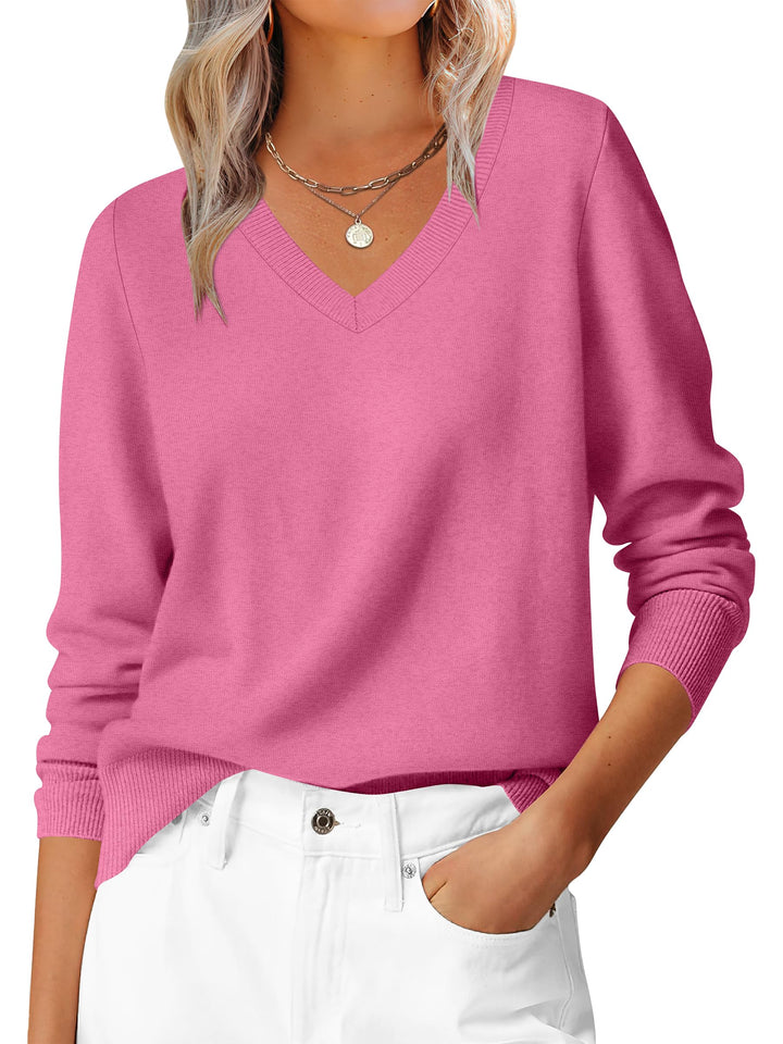 ANRABESS Womens Long Sleeve V Neck Sweaters 2025 Fall Fashion Wool Blend Work Pullover Top Travel Vacation Outfits