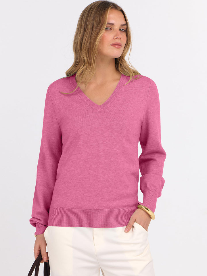ANRABESS Womens Long Sleeve V Neck Sweaters 2025 Fall Fashion Wool Blend Work Pullover Top Travel Vacation Outfits