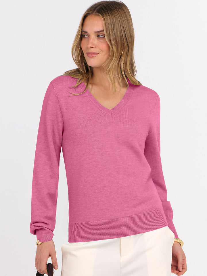 ANRABESS Womens Long Sleeve V Neck Sweaters 2025 Fall Fashion Wool Blend Work Pullover Top Travel Vacation Outfits