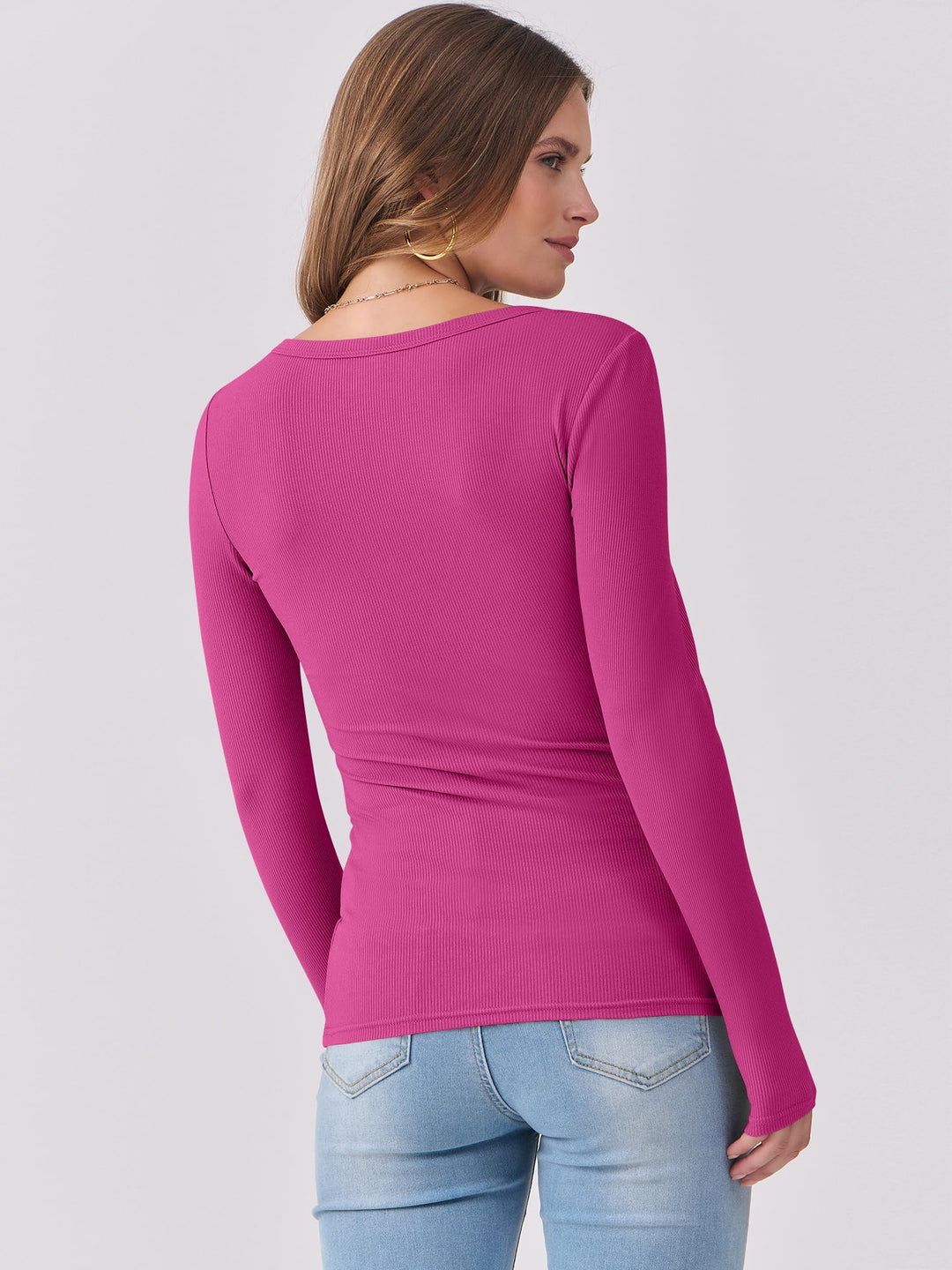 ANRABESS Womens Long Sleeve Shirts Scoop Neck Ribbed Knit Slim Fitted Tops Casual Basic Tee 2025 Fall Fashion Outfits Clothes