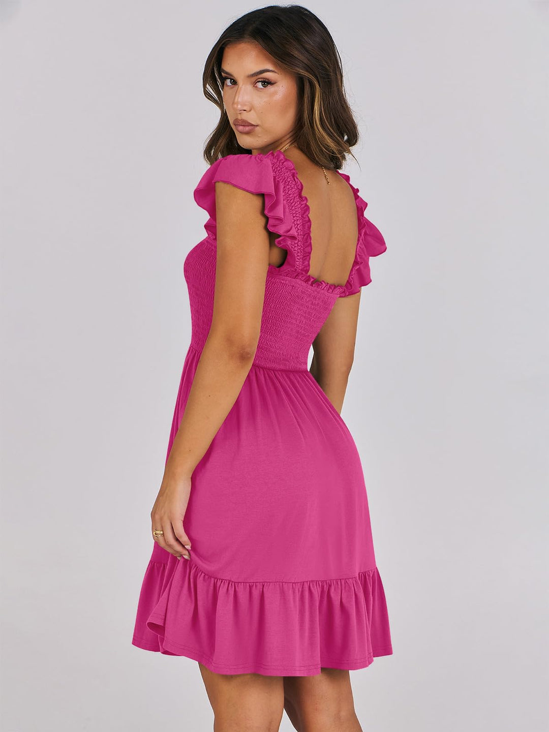 ANRABESS Women's Summer Casual Sleeveless Square Neck Dress 2025 Smocked Ruffle Backless Boho Beach Cute Teen Short Sundress