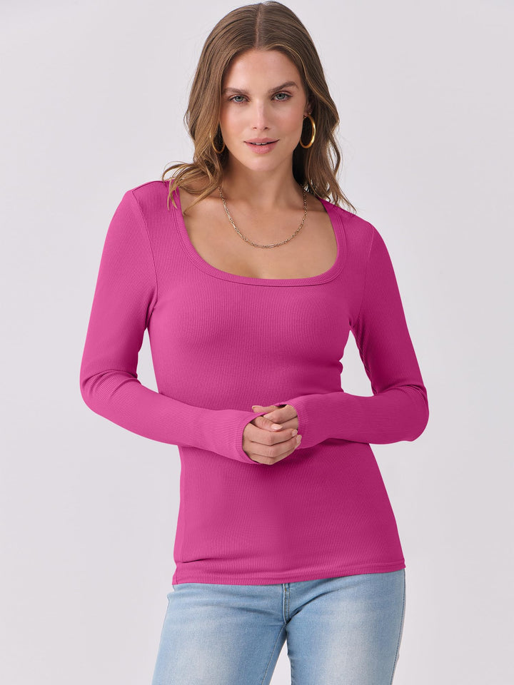 ANRABESS Womens Long Sleeve Shirts Scoop Neck Ribbed Knit Slim Fitted Tops Casual Basic Tee 2025 Fall Fashion Outfits Clothes