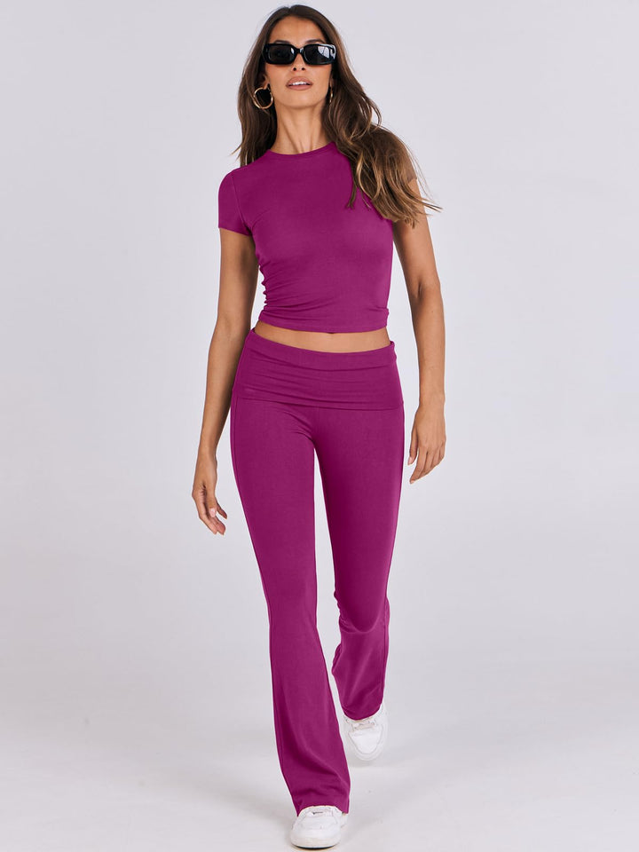 ANRABESS Lounge Sets for Women 2 Piece Foldover Yoga Flare Leggings Pants Crop Tops Casual Y2K Outfits Matching Tracksuit Set