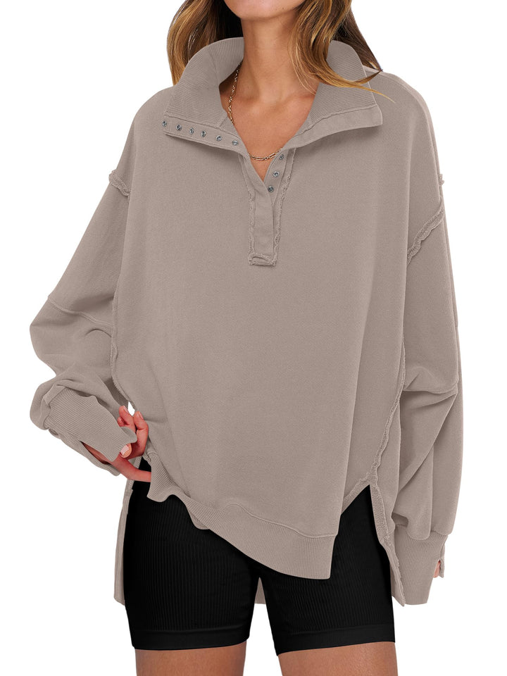 ANRABESS Women's Sweatshirts Oversized Casual Loose Button Up Henley Pullover Top High Low Split 2025 Fall Fashion Outfits