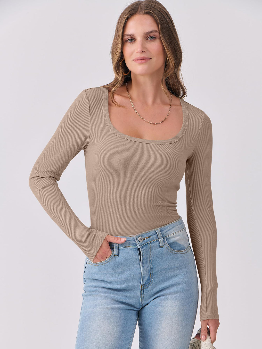 ANRABESS Womens Long Sleeve Shirts Scoop Neck Ribbed Knit Slim Fitted Tops Casual Basic Tee 2025 Fall Fashion Outfits Clothes