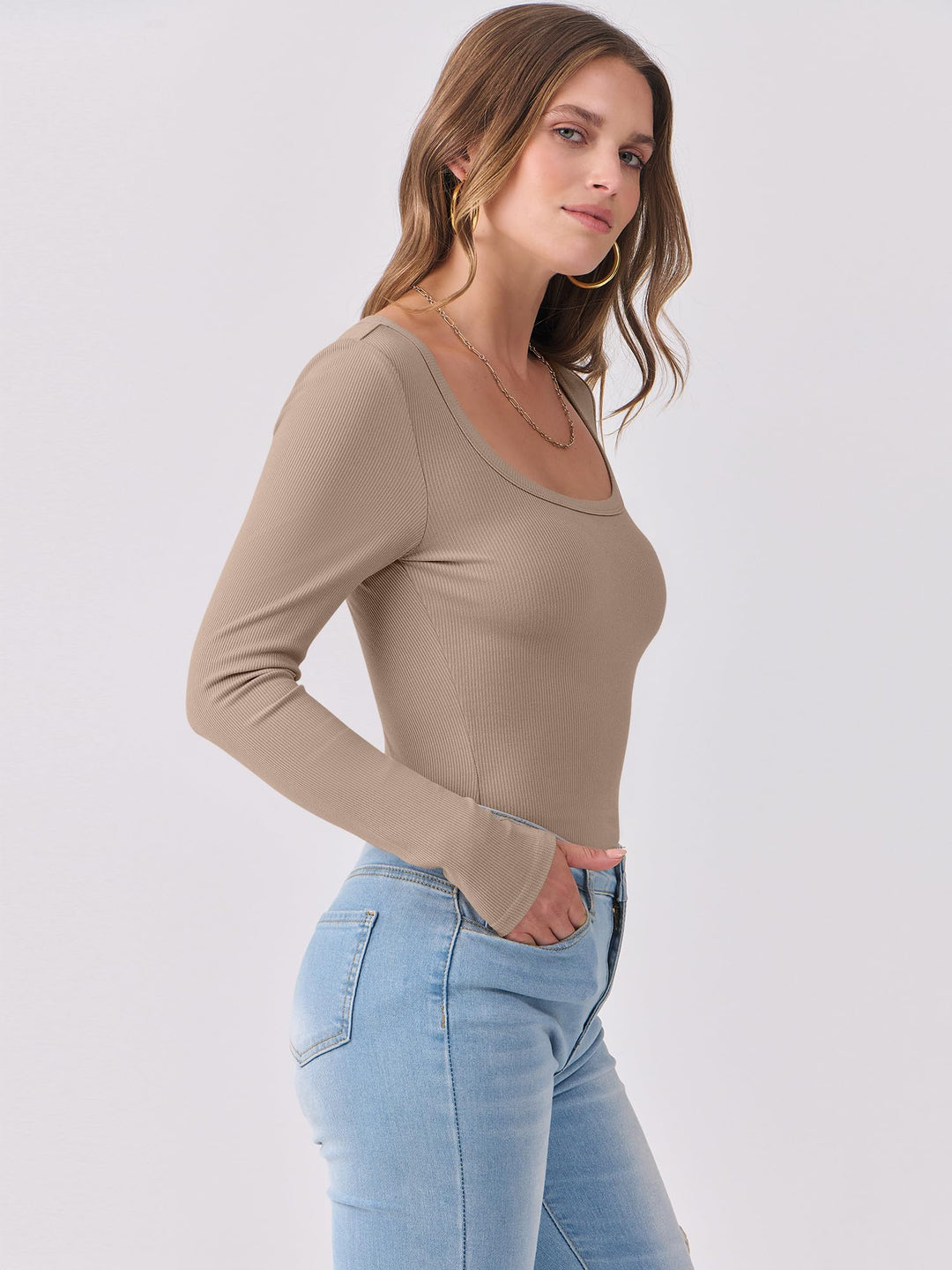 ANRABESS Womens Long Sleeve Shirts Scoop Neck Ribbed Knit Slim Fitted Tops Casual Basic Tee 2025 Fall Fashion Outfits Clothes