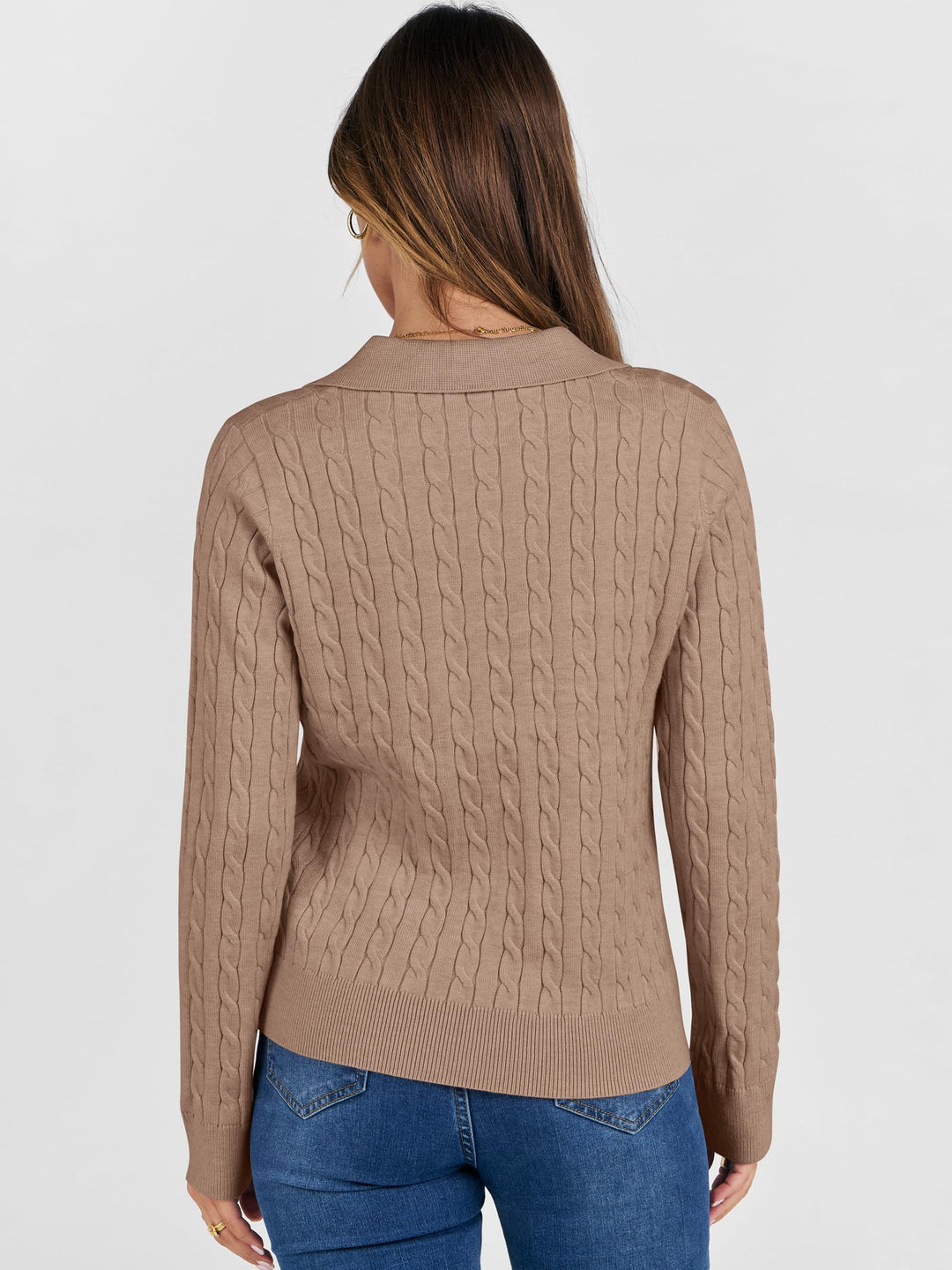 ANRABESS Womens Cable Knit Sweaters Long Sleeve V Neck Sweater Tops Casual Pullover Polo Shirts 2025 Fall Fashion Outfits