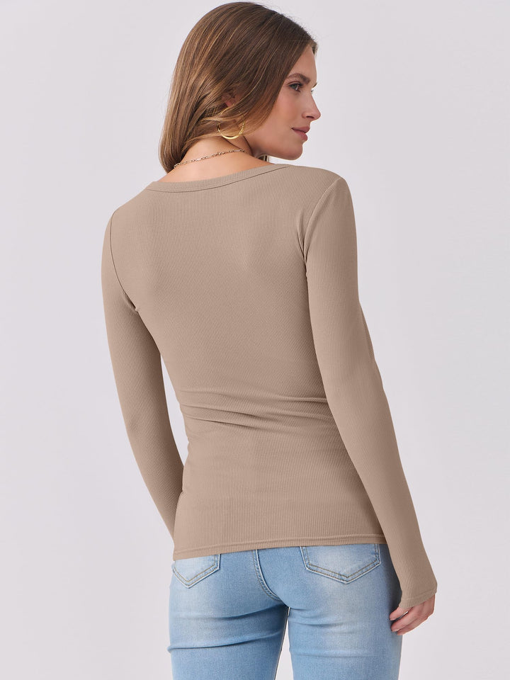 ANRABESS Womens Long Sleeve Shirts Scoop Neck Ribbed Knit Slim Fitted Tops Casual Basic Tee 2025 Fall Fashion Outfits Clothes