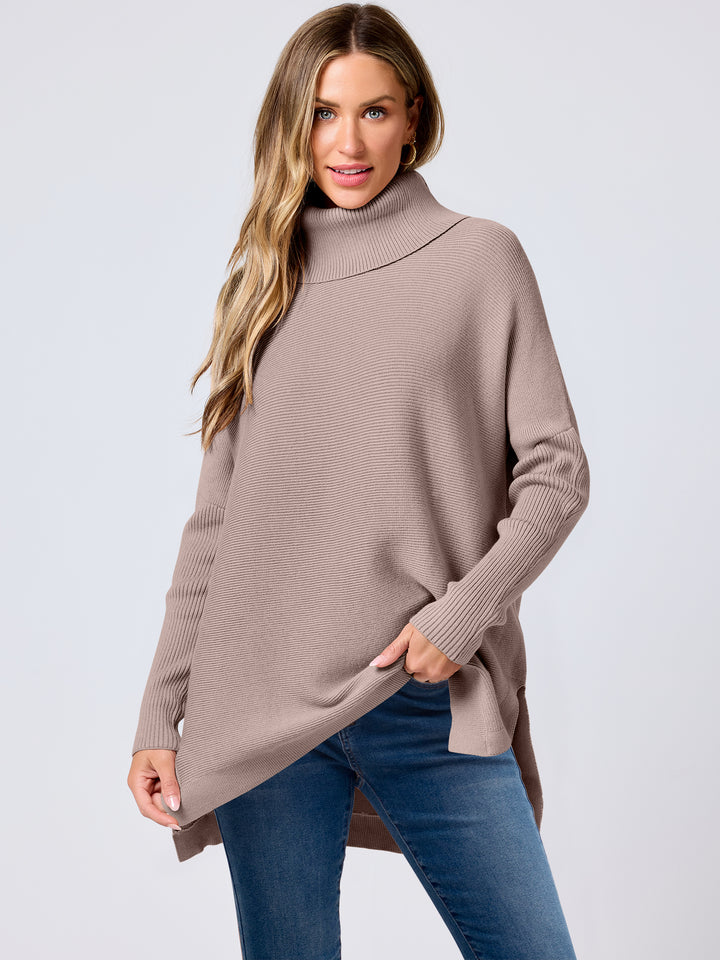 ANRABESS Batwing Sleeve Turtleneck Loose Tunic Pullover