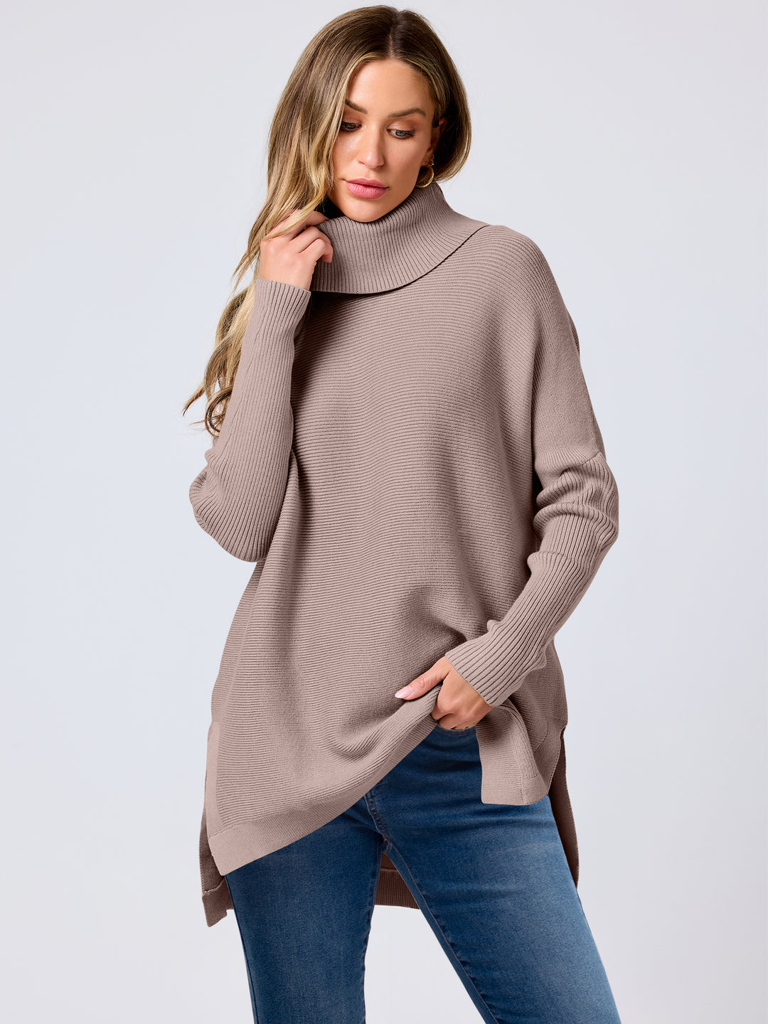 ANRABESS Batwing Sleeve Turtleneck Loose Tunic Pullover