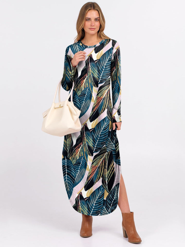 ANRABESS Women's Long Sleeve Maxi Dresses 2025 Fall Outfits Casual Loose Split Travel Vacation T Shirt Dress with Pockets