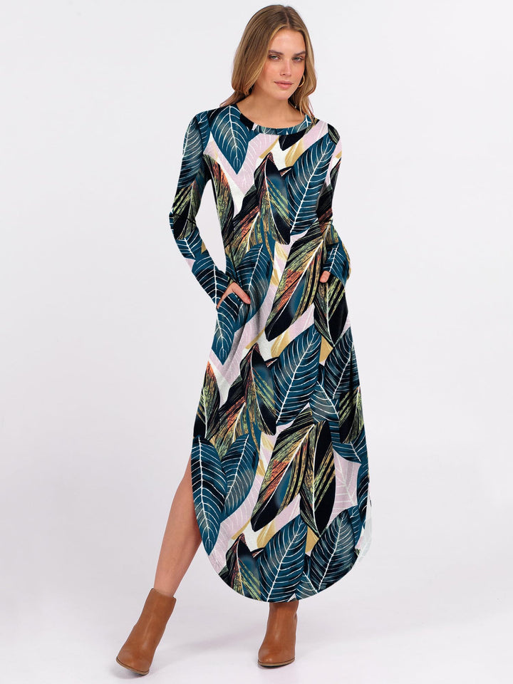 ANRABESS Women's Long Sleeve Maxi Dresses 2025 Fall Outfits Casual Loose Split Travel Vacation T Shirt Dress with Pockets