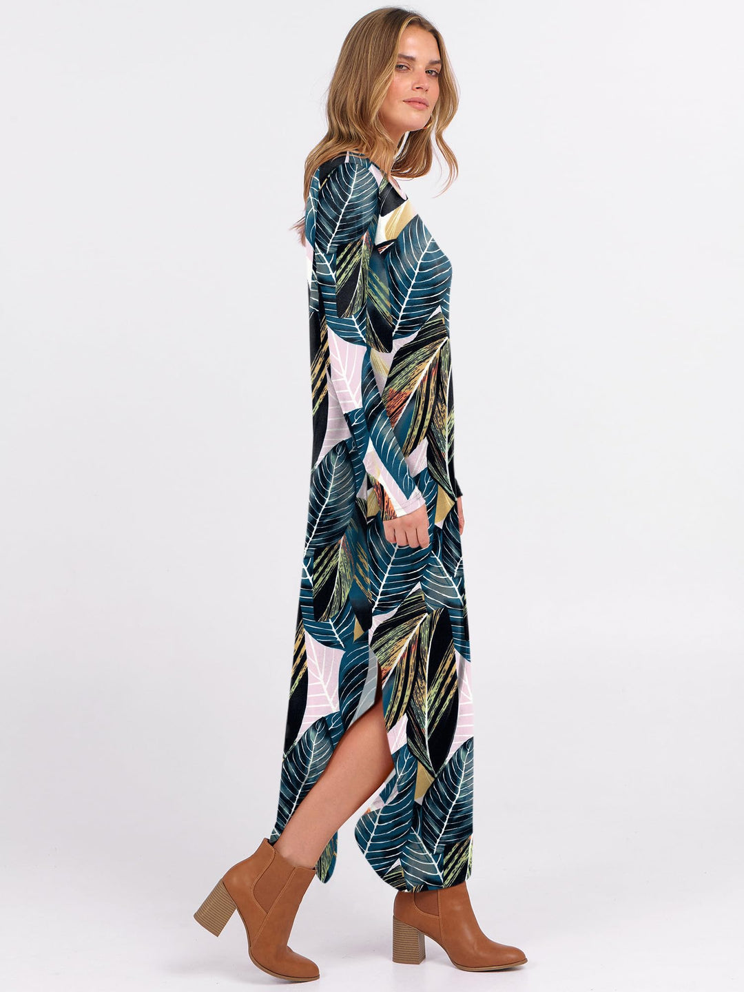 ANRABESS Women's Long Sleeve Maxi Dresses 2025 Fall Outfits Casual Loose Split Travel Vacation T Shirt Dress with Pockets