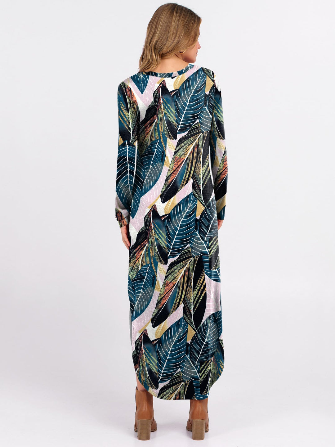 ANRABESS Women's Long Sleeve Maxi Dresses 2025 Fall Outfits Casual Loose Split Travel Vacation T Shirt Dress with Pockets