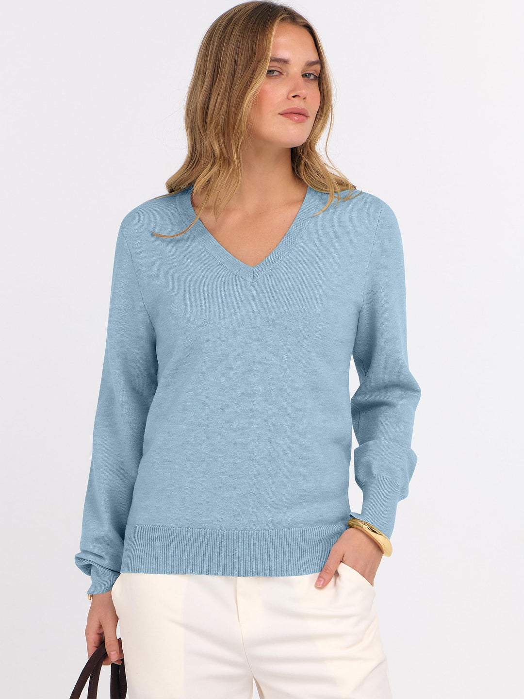 ANRABESS Womens Long Sleeve V Neck Sweaters 2025 Fall Fashion Wool Blend Work Pullover Top Travel Vacation Outfits