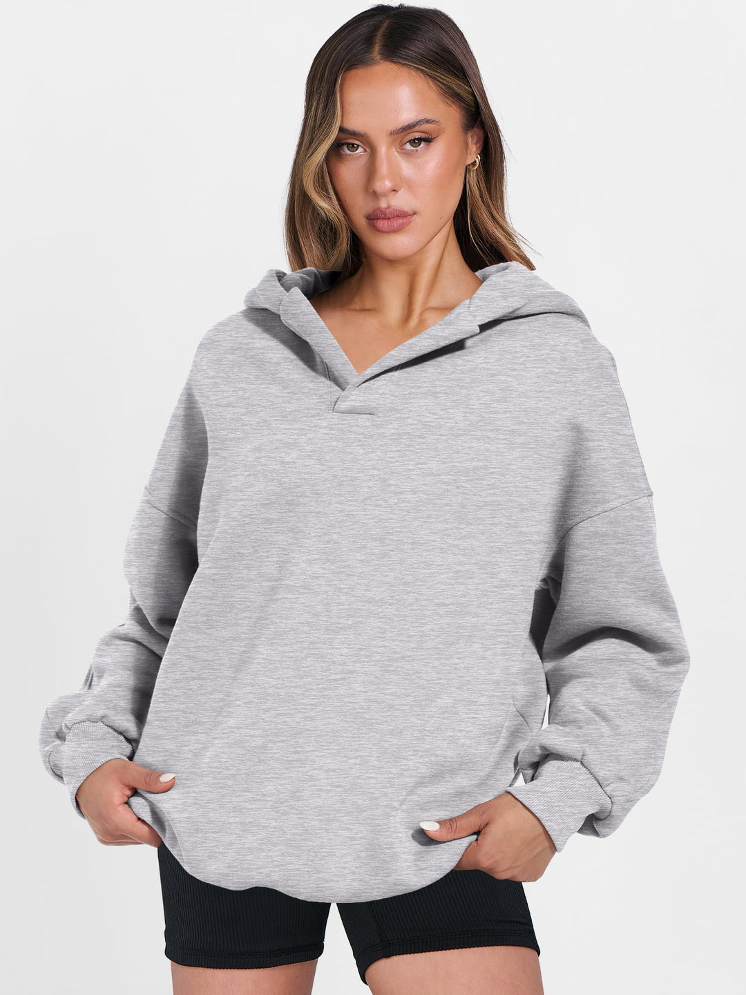 ANRABESS Womens Oversized Hoodies V Neck Sweatshirts Fleece Long Sleeve Pullover Y2K Clothes 2025 Fall Trendy Outfits