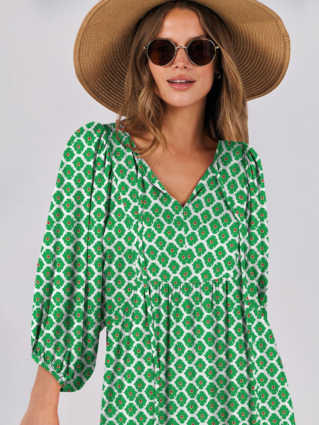 ANRABESS Womens Boho Maxi Dresses 2025 Summer V Neck Puff Sleeve Floral Flowy Swing Fall Casual Long Dress