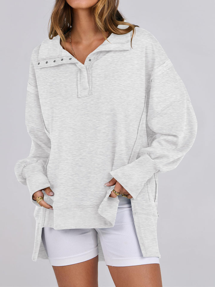 ANRABESS Women's Sweatshirts Oversized Casual Loose Button Up Henley Pullover Top High Low Split 2025 Fall Fashion Outfits