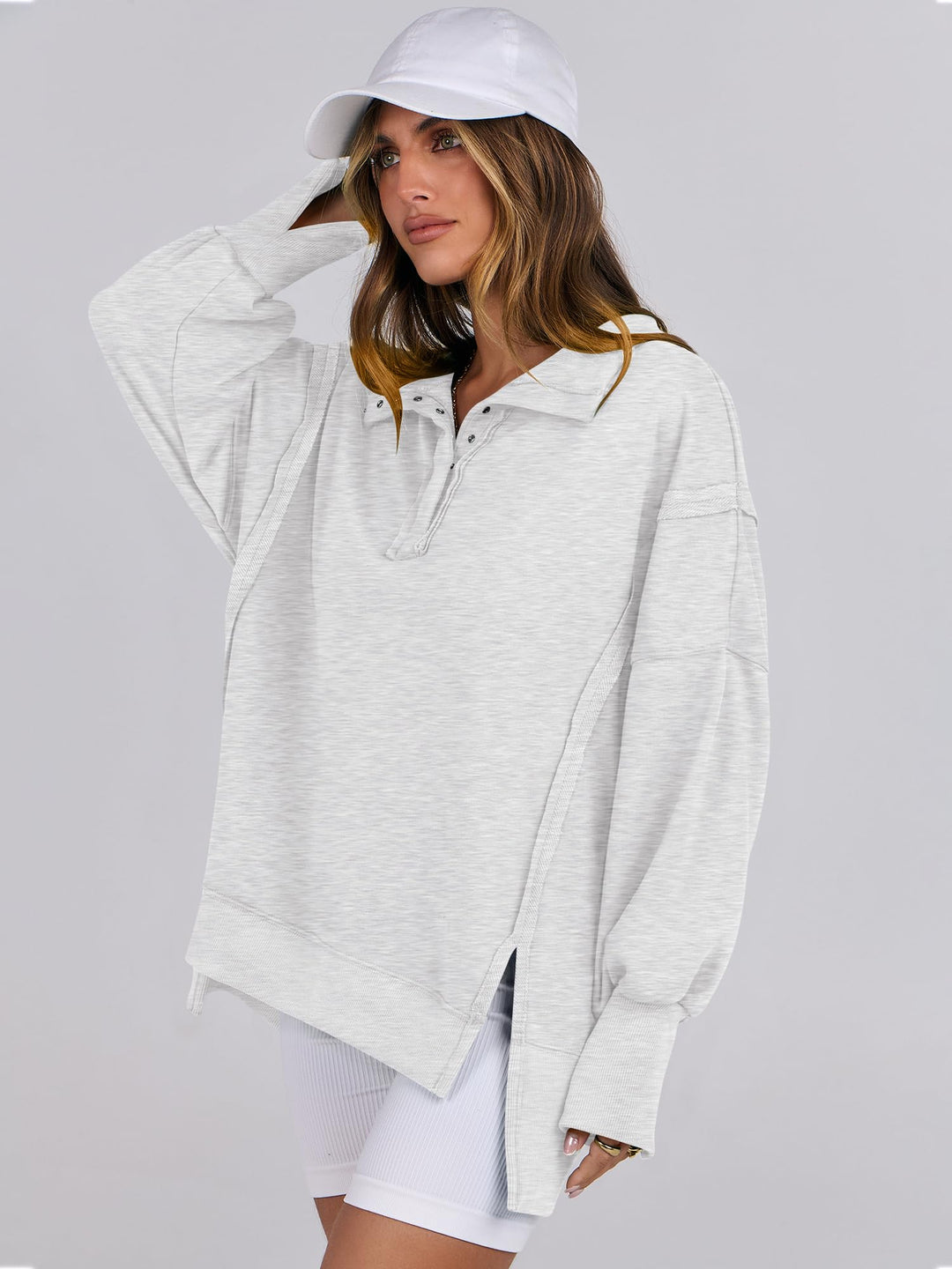 ANRABESS Women's Sweatshirts Oversized Casual Loose Button Up Henley Pullover Top High Low Split 2025 Fall Fashion Outfits