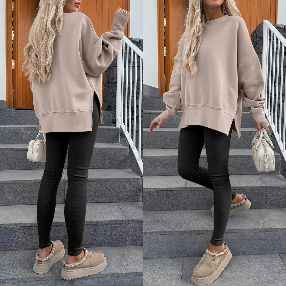 ANRABESS Women Oversized Sweatshirts Thumbhole Long Sleeve Hoodies Shirts 2025 Fall Side Slit Pullover Top Teen Y2k Outfits