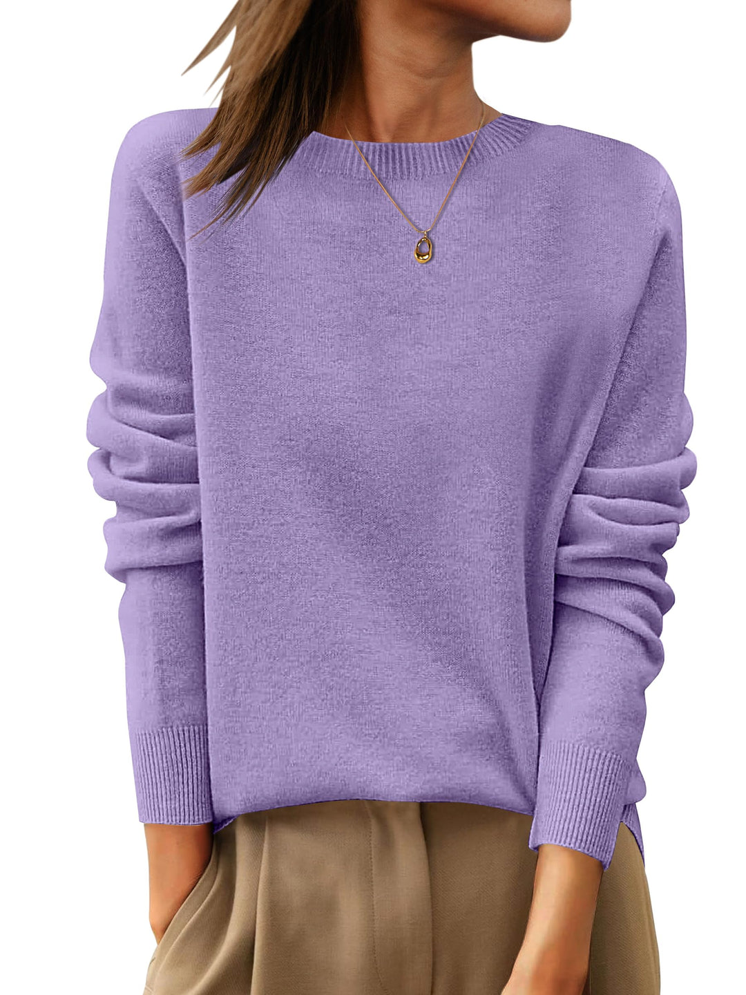 ANRABESS Womens 100% Wool Sweaters Crewneck Long Sleeve Work Business Casual Basic Sweater Tops 2025 Fall Outfits