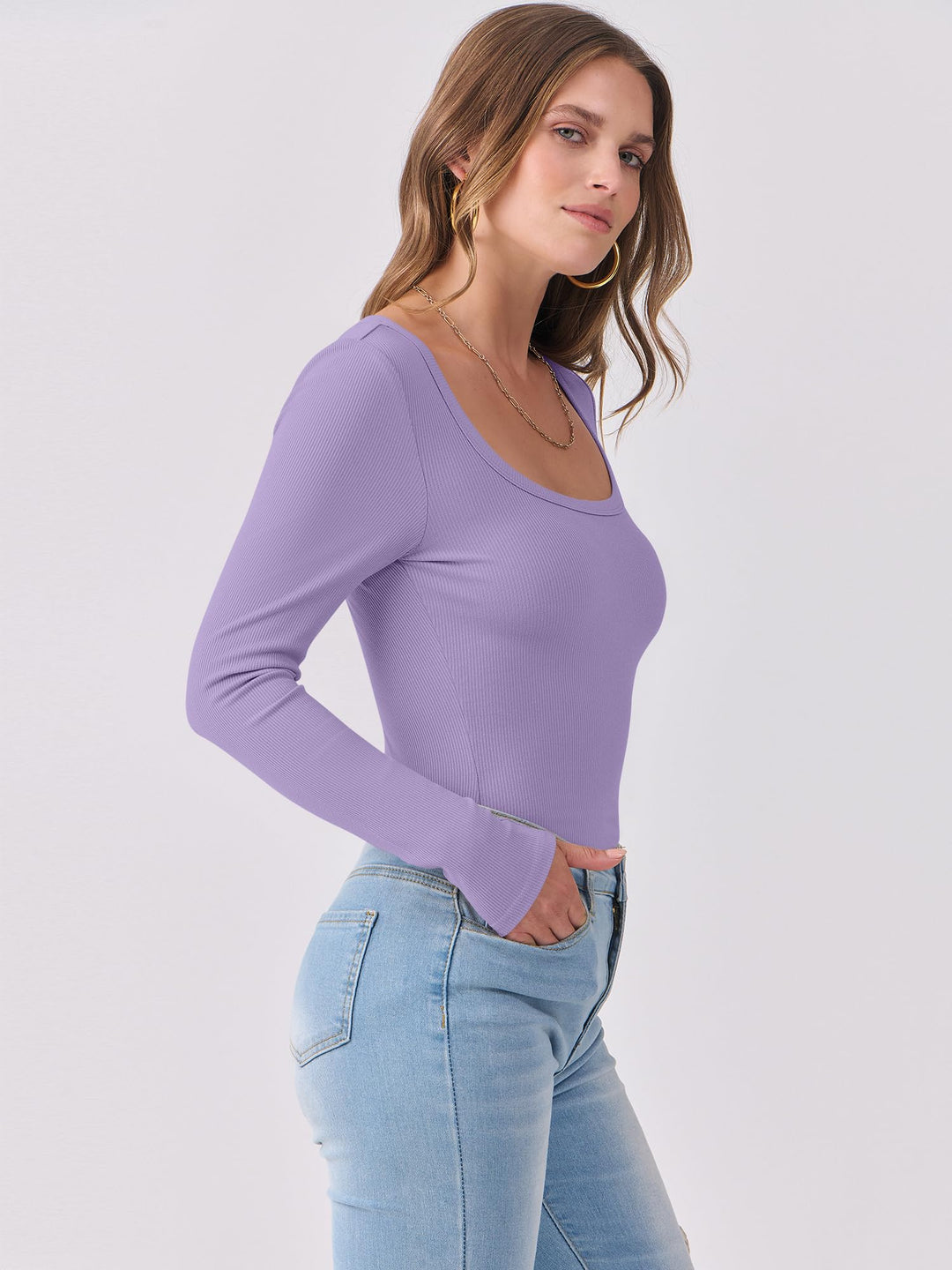 ANRABESS Womens Long Sleeve Shirts Scoop Neck Ribbed Knit Slim Fitted Tops Casual Basic Tee 2025 Fall Fashion Outfits Clothes