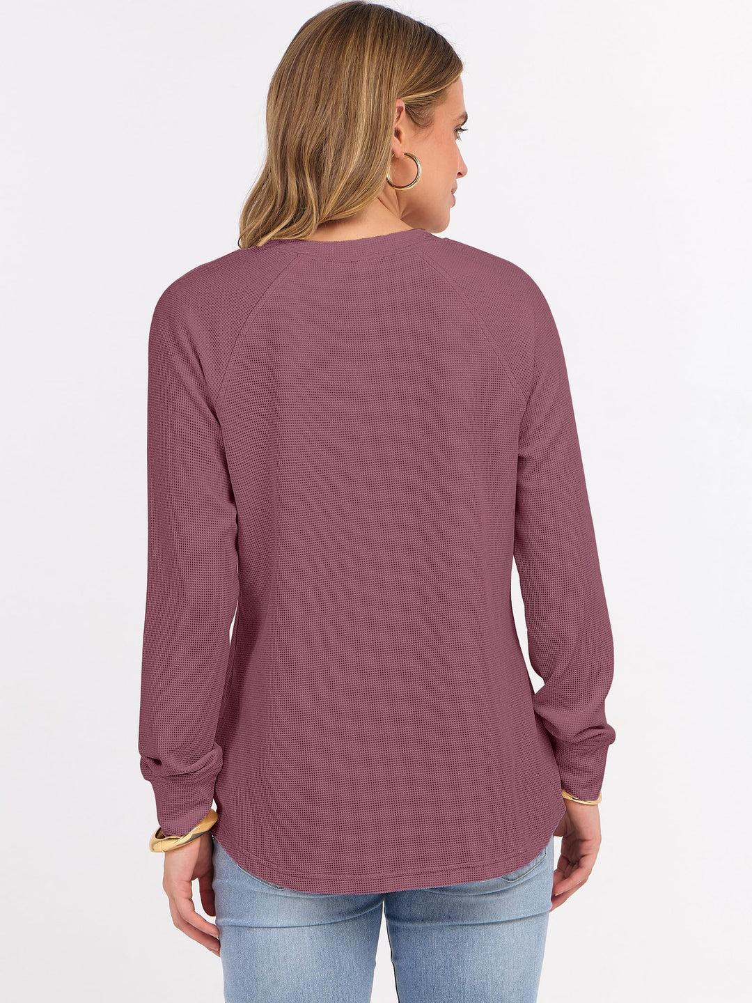 ANRABESS Women's Long Sleeve Waffle Knit Shirts Dressy Casual Loose Button Up V Neck Henley Tops 2025 Fall Basic Tee Blouse
