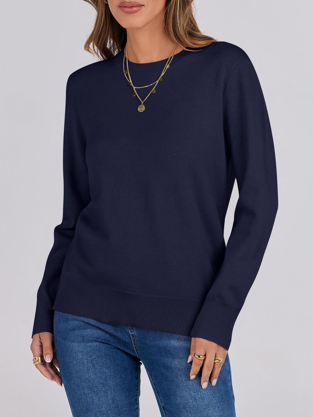 ANRABESS Sweaters for Women Long Sleeve Lightweight Crewneck Soft Basic Knit Loose Fit Pullover Top 2025 Fall Trendy Outfits