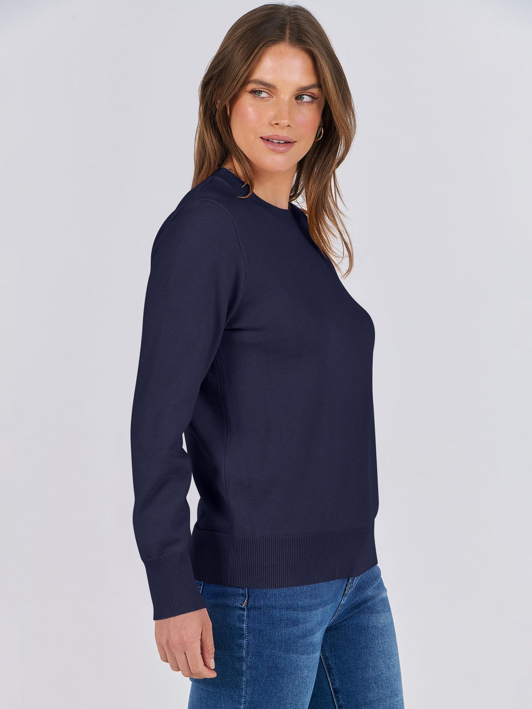 ANRABESS Sweaters for Women Long Sleeve Lightweight Crewneck Soft Basic Knit Loose Fit Pullover Top 2025 Fall Trendy Outfits
