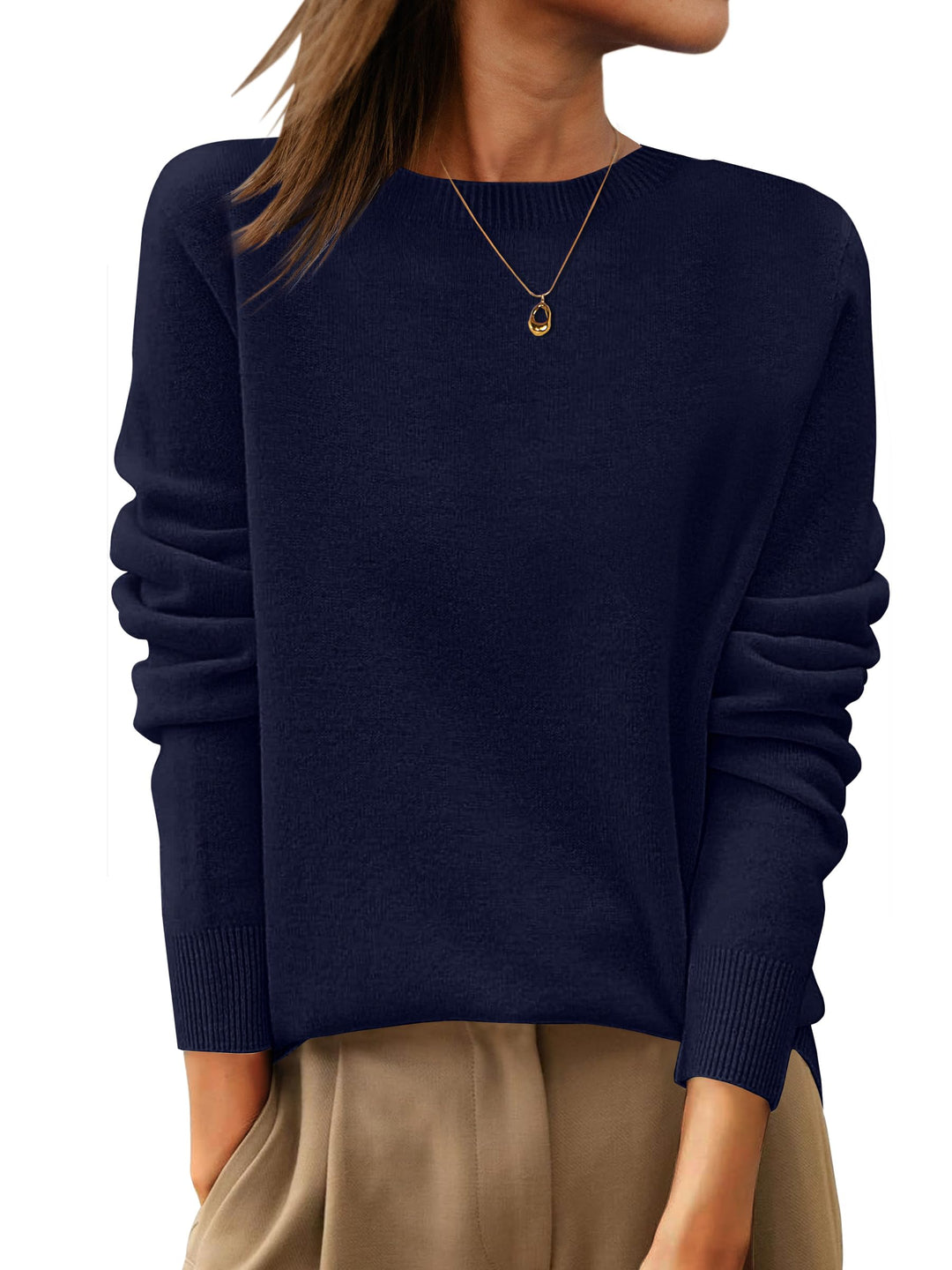 ANRABESS Womens 100% Wool Sweaters Crewneck Long Sleeve Work Business Casual Basic Sweater Tops 2025 Fall Outfits