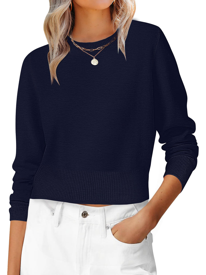 ANRABESS Women’s Long Sleeve Sweaters Cropped Crew Neck Business Casual Light Weight Sweater Tops Fall Fashion Clothes 2025