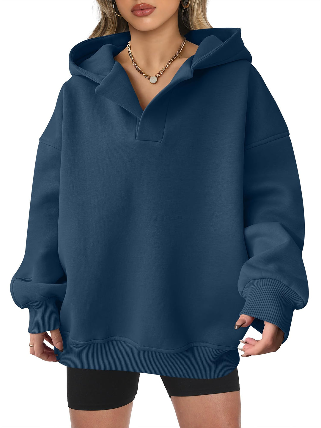 ANRABESS Womens Oversized Hoodies V Neck Sweatshirts Fleece Long Sleeve Pullover Y2K Clothes 2025 Fall Trendy Outfits