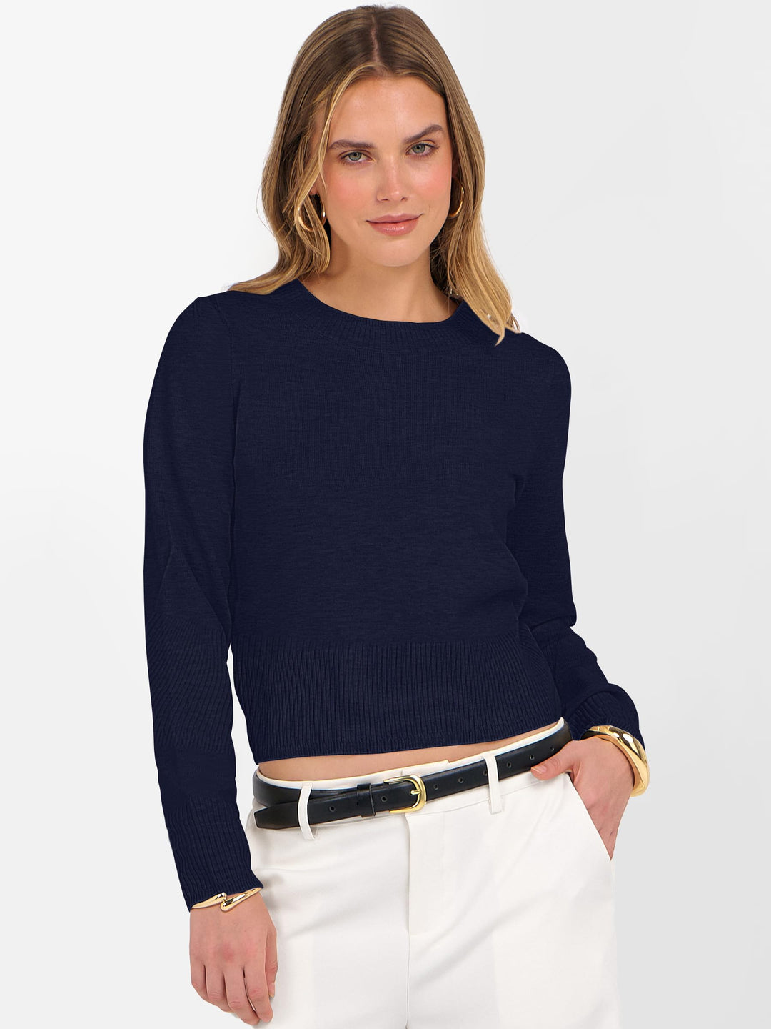 ANRABESS Women’s Long Sleeve Sweaters Cropped Crew Neck Business Casual Light Weight Sweater Tops Fall Fashion Clothes 2025