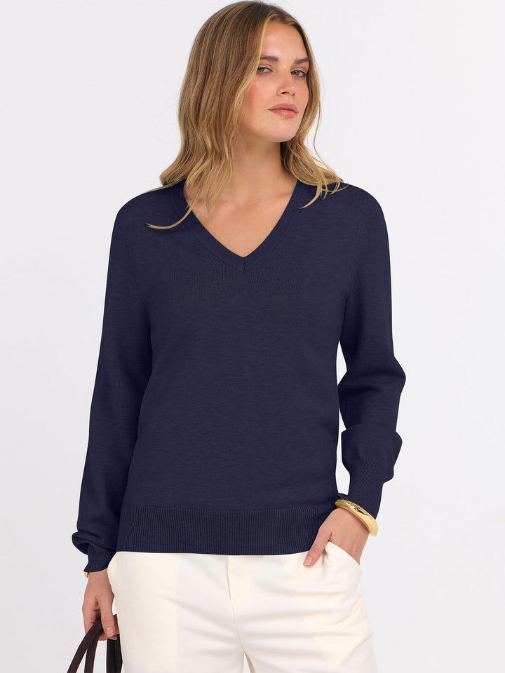 ANRABESS Womens Long Sleeve V Neck Sweaters 2025 Fall Fashion Wool Blend Work Pullover Top Travel Vacation Outfits