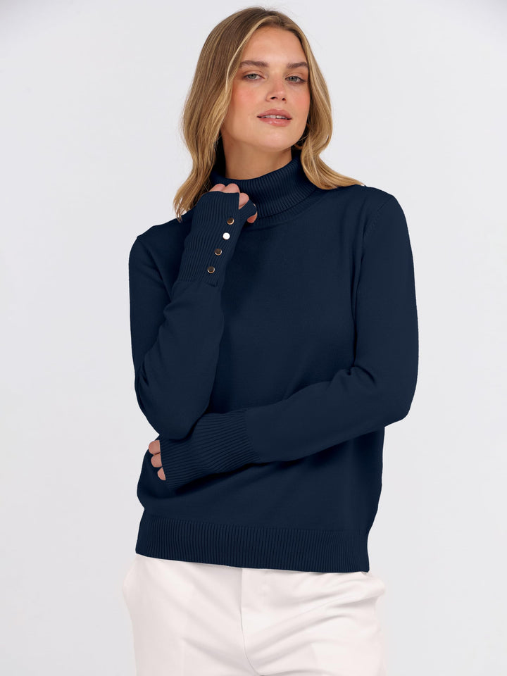 ANRABESS Turtleneck Sweaters for Women 2025 Fall Long Sleeve Dressy Casual Soft Knitted Button Basic Pullover Tops Outfits