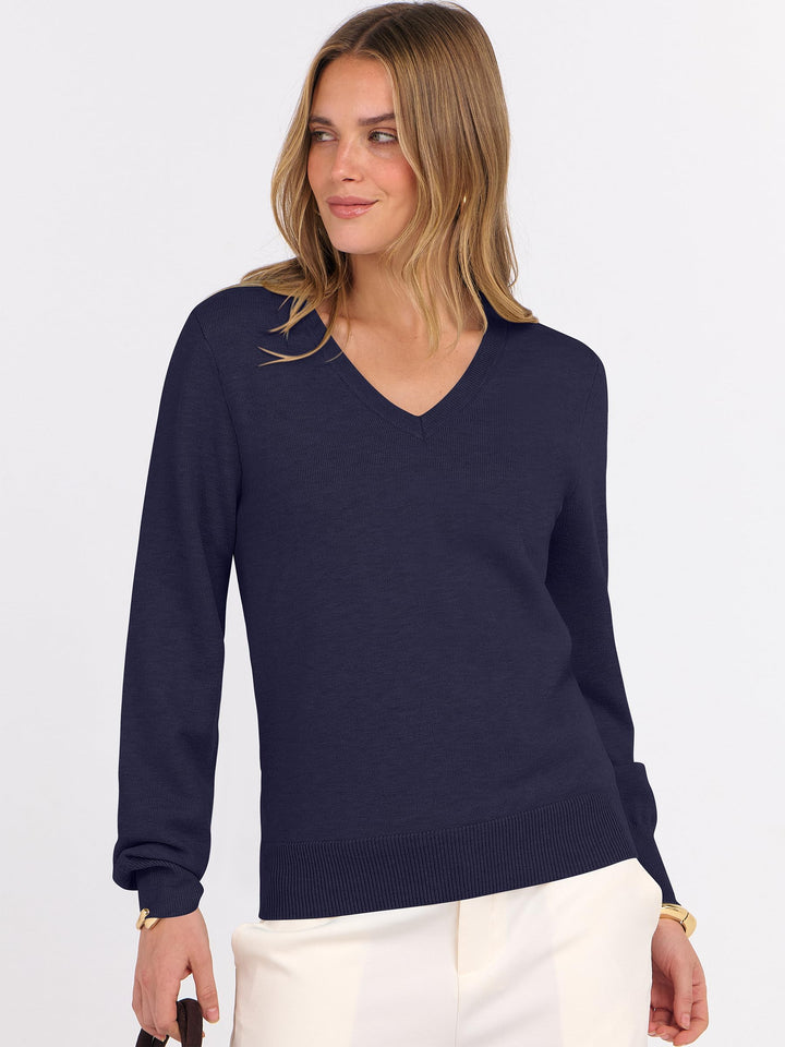 ANRABESS Womens Long Sleeve V Neck Sweaters 2025 Fall Fashion Wool Blend Work Pullover Top Travel Vacation Outfits