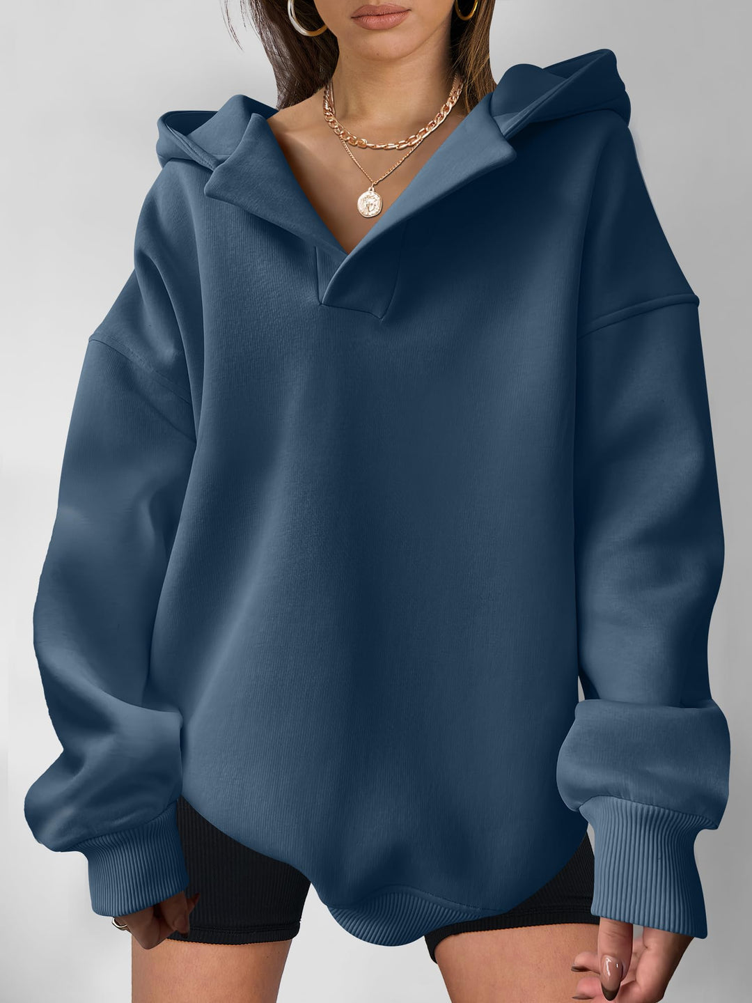 ANRABESS Womens Oversized Hoodies V Neck Sweatshirts Fleece Long Sleeve Pullover Y2K Clothes 2025 Fall Trendy Outfits