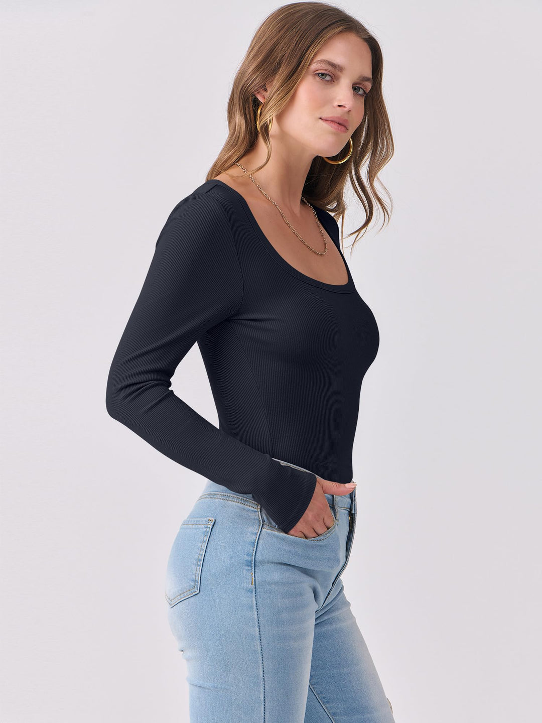 ANRABESS Womens Long Sleeve Shirts Scoop Neck Ribbed Knit Slim Fitted Tops Casual Basic Tee 2025 Fall Fashion Outfits Clothes