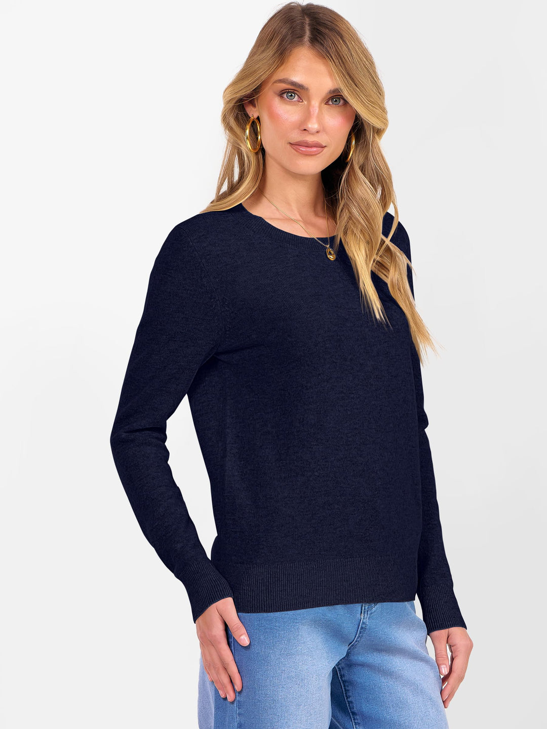 ANRABESS Womens 100% Wool Sweaters Crewneck Long Sleeve Work Business Casual Basic Sweater Tops 2025 Fall Outfits