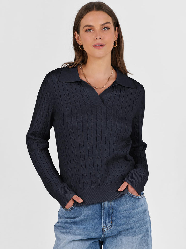 ANRABESS Womens Cable Knit Sweaters Long Sleeve V Neck Sweater Tops Casual Pullover Polo Shirts 2025 Fall Fashion Outfits