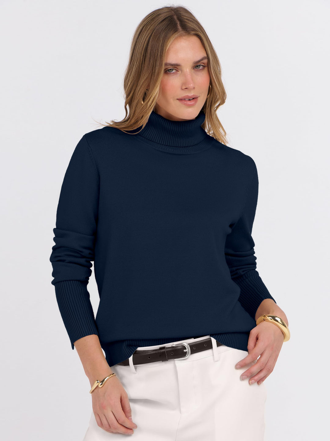 ANRABESS Turtleneck Sweaters for Women 2025 Fall Long Sleeve Dressy Casual Soft Knitted Button Basic Pullover Tops Outfits