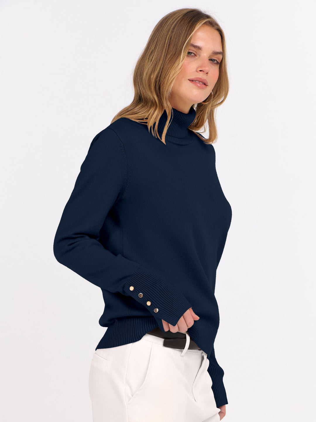 ANRABESS Turtleneck Sweaters for Women 2025 Fall Long Sleeve Dressy Casual Soft Knitted Button Basic Pullover Tops Outfits