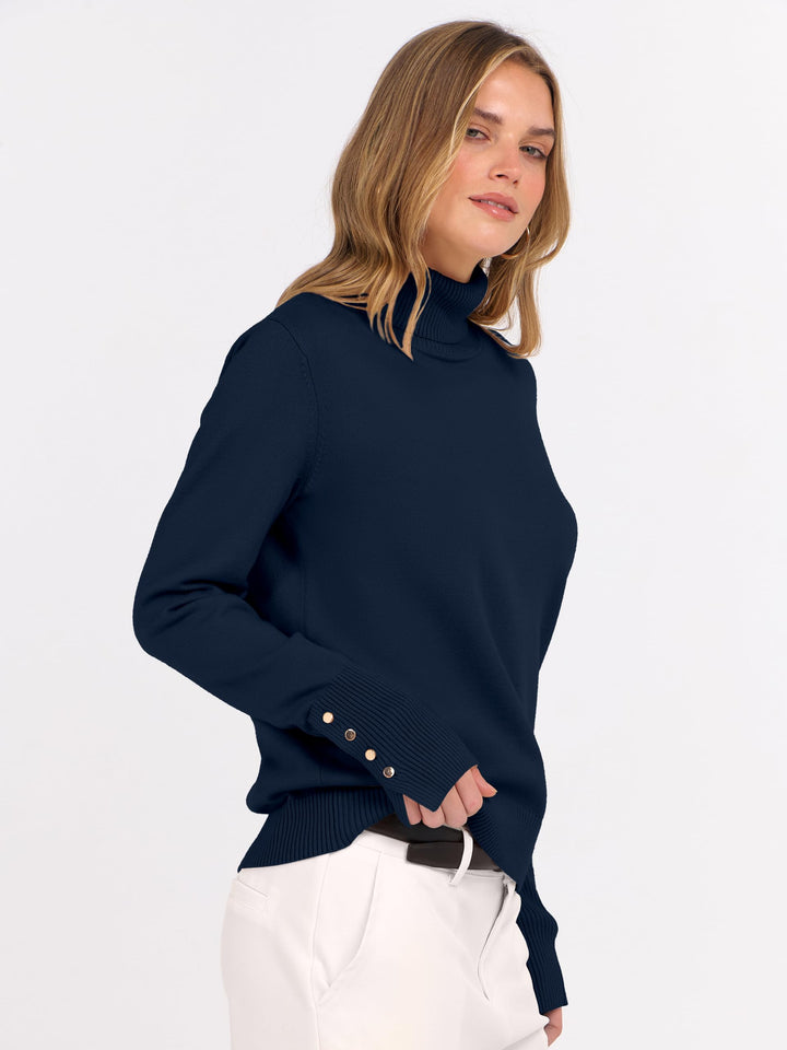 ANRABESS Turtleneck Sweaters for Women 2025 Fall Long Sleeve Dressy Casual Soft Knitted Button Basic Pullover Tops Outfits