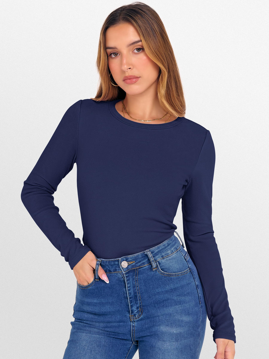 ANRABESS Womens Long Sleeve Thermal Shirts Slim Fit Basic Tee Tops Warm Fleece Undershirts 2025 Fall Winter Layer Outfits