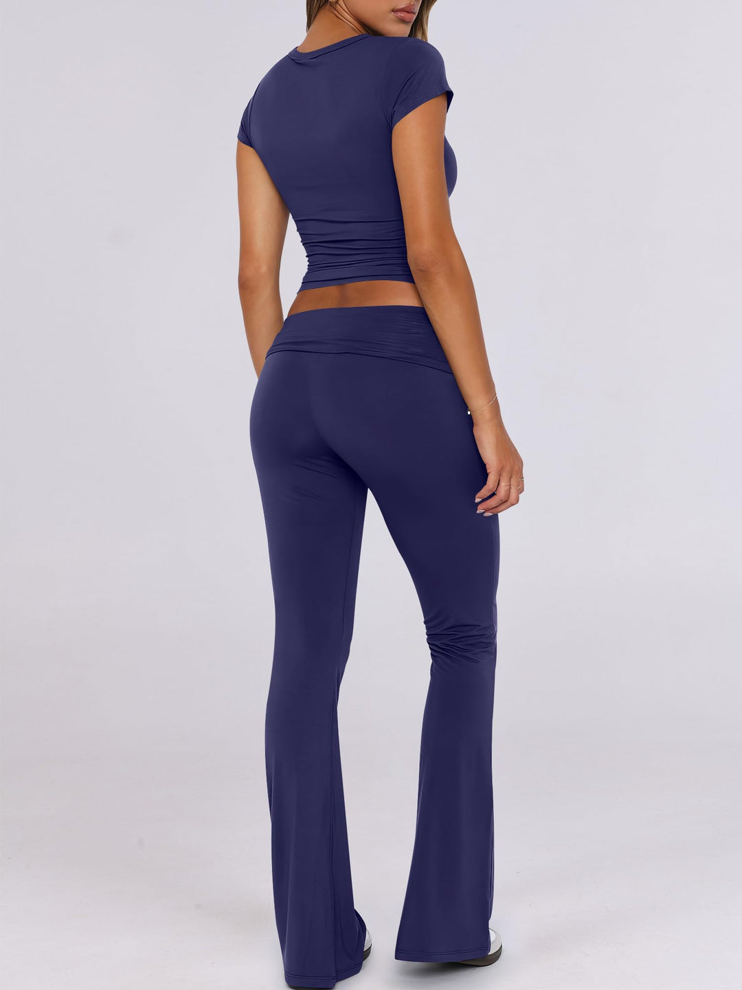 ANRABESS Lounge Sets for Women 2 Piece Foldover Yoga Flare Leggings Pants Crop Tops Casual Y2K Outfits Matching Tracksuit Set