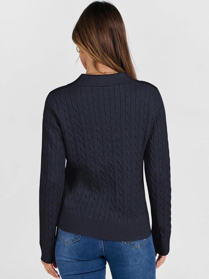 ANRABESS Womens Cable Knit Sweaters Long Sleeve V Neck Sweater Tops Casual Pullover Polo Shirts 2025 Fall Fashion Outfits